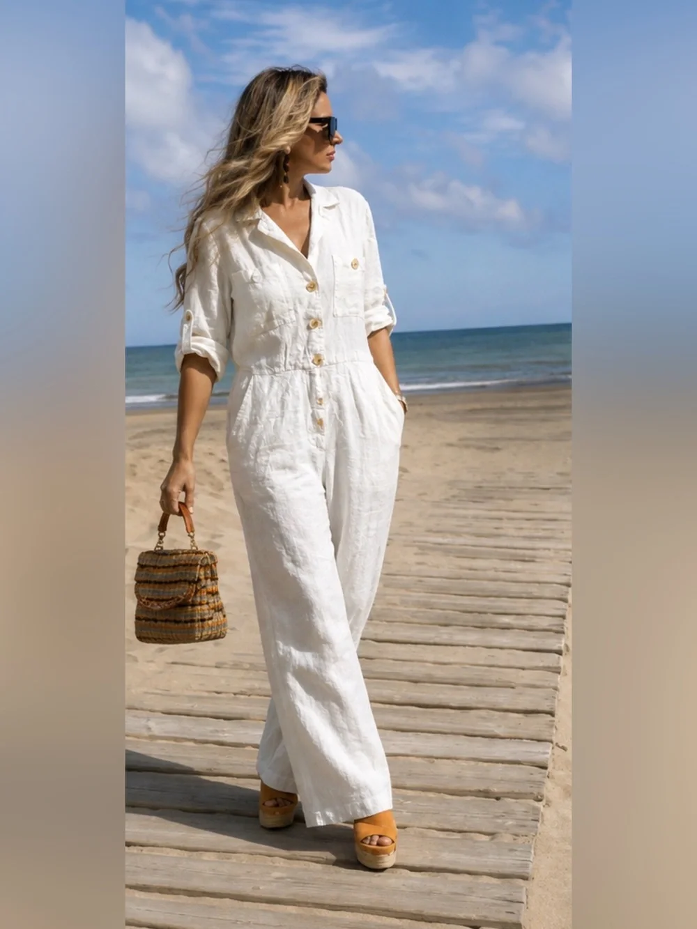 Zara White Linen Button-Front Jumpsuit Exactly as pictured ❤️